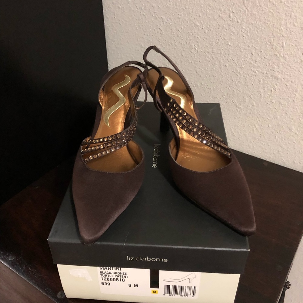 Liz Claiborne.  Size 6. Brown satin heels